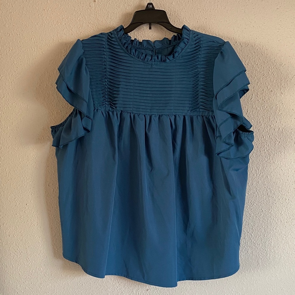SHEIN Blue Ruffled Blouse